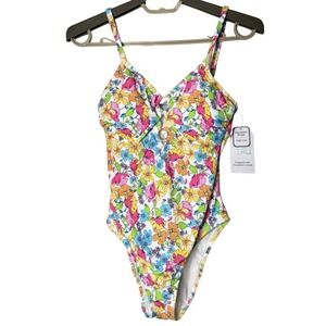 Time & Tru XS Floral Swimsuit Highleg Adjustable Straps